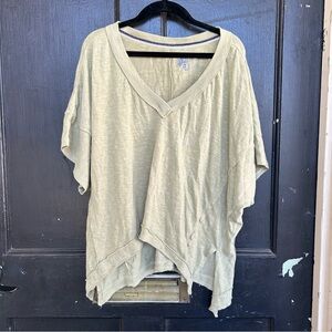 Anthropologie Pilcro Green V Neck Flowy Blouse, Boho T Shirt